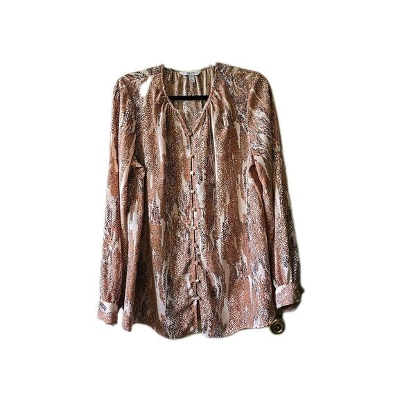 Nine West Women's Large Long Sleeve Multicolored Blouse Animal Print Shirt Top - Picture 1 of 7